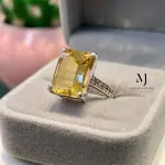 Natural Citrine Ring Sterling Silver Handmade Rectangular Pixel Cut Ladies Ring