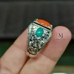 Natural Coral & Turquoise Ring • Handmade Sterling Silver 925 Statement Jewelry
