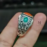 Natural Coral & Turquoise Ring • Handmade Sterling Silver 925 Statement Jewelry