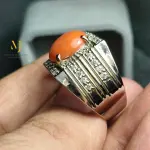 Natural Coral Ring with Cubic Zirconia • Handmade Sterling Silver 925 Men's Ring