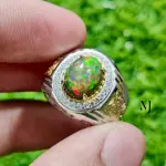 Ethiopian Black Opal Ring 925 Silver Gold Plated Cabochon Handmade Jewelry