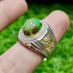 Ethiopian Black Opal Ring 925 Silver Gold Plated Cabochon Handmade Jewelry