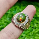 Ethiopian Black Opal Ring 925 Silver Gold Plated Cabochon Handmade Jewelry