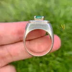 Natural Emerald Ring - Sterling Silver 925 Handmade Ring For Men May Birthstone