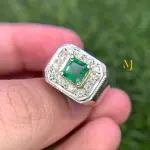 Natural Emerald Ring - Sterling Silver 925 Handmade Ring For Men May Birthstone