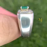 Natural Emerald Ring - Sterling Silver 925 Handmade Ring For Men May Birthstone