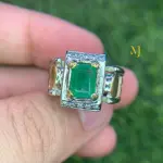 Natural Emerald Ring • Sterling Silver Handmade • Gold & Rhodium Plated Jewelry