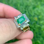 Natural Emerald Ring • Sterling Silver Handmade • Gold & Rhodium Plated Jewelry