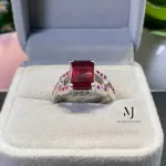 Natural Garnet Ring Sterling Silver • Pixel Cut Garnet & CZ Handmade Womens Ring
