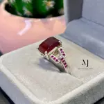 Natural Garnet Ring Sterling Silver • Pixel Cut Garnet & CZ Handmade Womens Ring