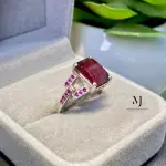Natural Garnet Ring Sterling Silver • Pixel Cut Garnet & CZ Handmade Womens Ring