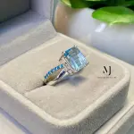 Natural Swiss Blue Topaz Ring Sterling Silver, Pixel Cut Topaz & CZ Ring For Her