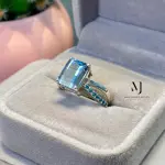 Natural Swiss Blue Topaz Ring Sterling Silver, Pixel Cut Topaz & CZ Ring For Her