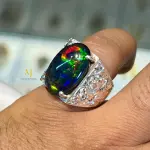 Natural Ethiopian Black Opal Ring | Sterling Silver Handmade Hand-Engraved Ring
