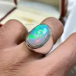 Natural Ethiopian Opal Ring 925 Sterling Silver Handmade Cabochon Multi-Fire Gem