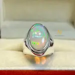 Natural Ethiopian Opal Ring 925 Sterling Silver Handmade Cabochon Multi-Fire Gem