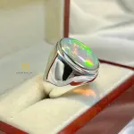Natural Ethiopian Opal Ring 925 Sterling Silver Handmade Cabochon Multi-Fire Gem