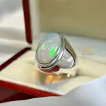 Natural Ethiopian Opal Ring 925 Sterling Silver Handmade Cabochon Multi-Fire Gem