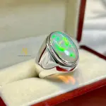 Natural Ethiopian Opal Ring 925 Sterling Silver Handmade Cabochon Multi-Fire Gem