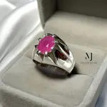 Natural Ruby Men’s Ring Sterling Silver 925 Handmade Oval Cut Red Ruby Jewelry
