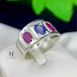 Natural Sapphire & Ruby Ring Sterling Silver 925 • Handmade Gemstone Jewelry