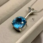 Natural Swiss Blue Topaz Pendant Sterling Silver 925 with Chain | Women’s Jewelr