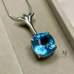 Natural Swiss Blue Topaz Pendant Sterling Silver 925 with Chain | Women’s Jewelr