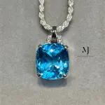 Natural Swiss Blue Topaz Pendant Sterling Silver with Rope Chain Women’s Jewelry