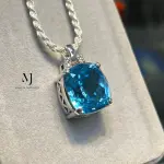 Natural Swiss Blue Topaz Pendant Sterling Silver with Rope Chain Women’s Jewelry