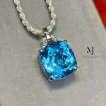 Natural Swiss Blue Topaz Pendant Sterling Silver with Rope Chain Women’s Jewelry