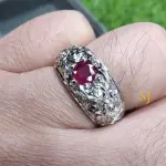 Natural Ruby Sterling Silver Ring | Hand Engraved Men’s Statement Jewelry