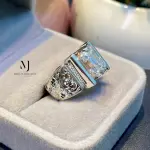 Moissanite Emerald Cut Ring 4.00ct D-Color Sterling Silver 925 Hand Engraved