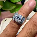 Moissanite Emerald Cut Ring 4.00ct D-Color Sterling Silver 925 Hand Engraved