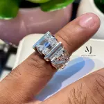 Moissanite Emerald Cut Ring 4.00ct D-Color Sterling Silver 925 Hand Engraved
