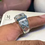 Moissanite Emerald Cut Ring 4.00ct D-Color Sterling Silver 925 Hand Engraved