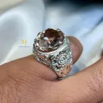 Natural Topaz Sterling Silver Ring | Handmade Hand-Engraved Statement Jewelry