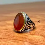 Natural Brown Agate Ring for Men in 925 Sterling Silver | Handmade Statement
