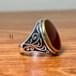 Natural Brown Agate Ring for Men in 925 Sterling Silver | Handmade Statement