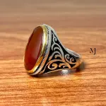 Natural Brown Agate Ring for Men in 925 Sterling Silver | Handmade Statement