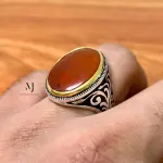 Natural Brown Agate Ring for Men in 925 Sterling Silver | Handmade Statement