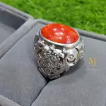Natural Coral Ring Oval Gemstone Sterling Silver 925 Handmade Statement Jewelry