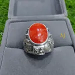 Natural Coral Ring Oval Gemstone Sterling Silver 925 Handmade Statement Jewelry