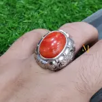 Natural Coral Ring Oval Gemstone Sterling Silver 925 Handmade Statement Jewelry