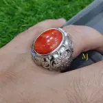 Natural Coral Ring Oval Gemstone Sterling Silver 925 Handmade Statement Jewelry