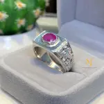 Natural Ruby Ring for Men | Hand Engraved Sterling Silver 925 Statement Jewelry