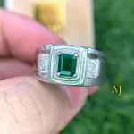 Natural Emerald Ring Sterling Silver 925 Handmade with Cubic Zirconia Accents