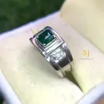 Natural Emerald Ring Sterling Silver 925 Handmade with Cubic Zirconia Accents