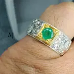 Natural Emerald Band Ring - Sterling Silver 925 Handmade Hand-Engraved Ring Gift