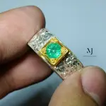 Natural Emerald Band Ring - Sterling Silver 925 Handmade Hand-Engraved Ring Gift