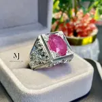 Natural Ruby Silver Ring | Hand Engraved 925 Sterling Silver Men’s Statement Jewelry